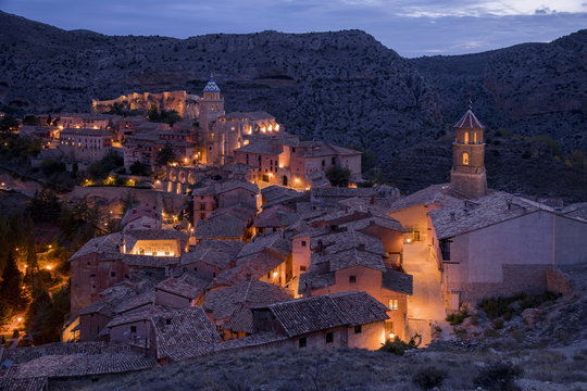Sunset view of the village of Albarracin. Spain