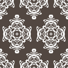Vintage seamless pattern. Floral ornate wallpaper. Dark vector damask background with decorative ornaments and flowers in Baroque style. Luxury endless texture.