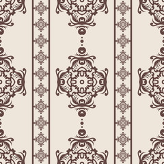 Vintage seamless pattern. Floral ornate wallpaper. Dark vector damask background with decorative ornaments and flowers in Baroque style. Luxury endless texture.