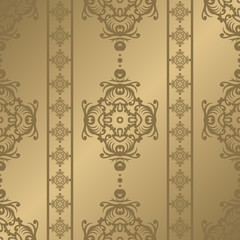 Vintage seamless pattern. Floral ornate wallpaper. Dark vector damask background with decorative ornaments and flowers in Baroque style. Luxury endless texture.