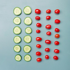 Composed tiny cherries and cucumber slices