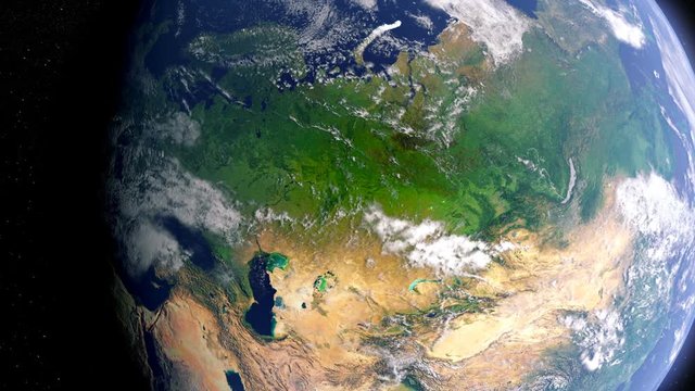 Russia with Political Country Borders From Space, Earth Globe View