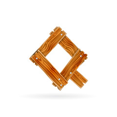 Letter Q logo. Rough wooden plank icon. Isolated vector rustic concept.