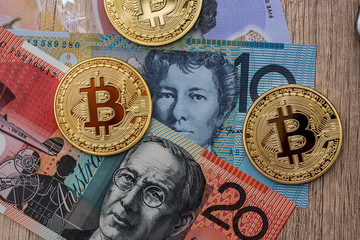 australian dollar and bitcoin finance concept .