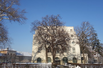 House of Army (Casa Armatei in Romanian) building in center of Brasov city in Romania in winter