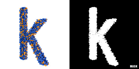 Litera k 3D sześciany kwadraty klocki piksele © vempireart
