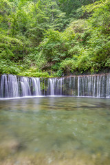 Shiraito Falls (Shiraito-no-taki) 3 Meters height waterfall but spread out over a 70 meter wide arch. Located north of Karuizawa, Shizuoka Prefecture, near Mount Fuji, Japan