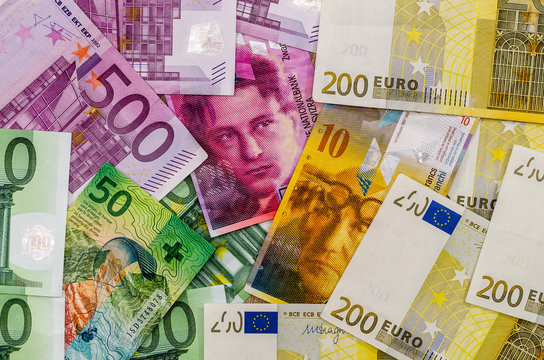 euro and Swiss franc monmey as background