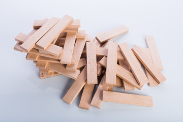 Wooden blocks, children development toys, reflection and shadows on surface