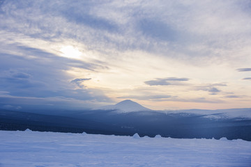 Northern Ural mountains sunset landscape, Russia .