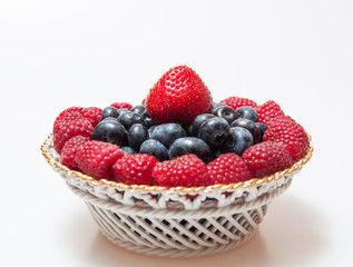 fresh blueberry and rasberry on white background