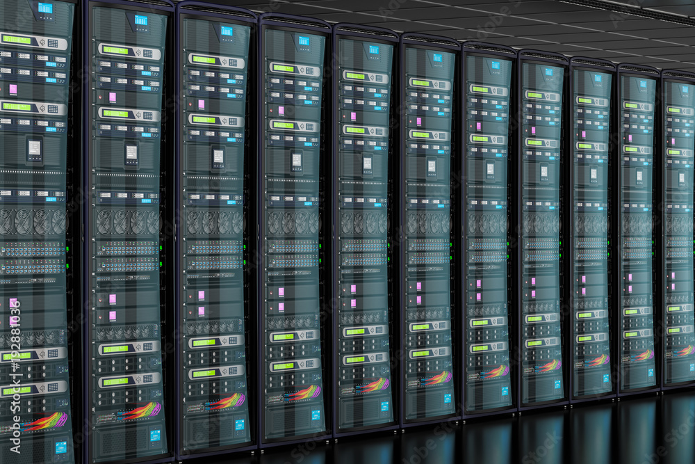 Poster server room in data center, 3d rendering