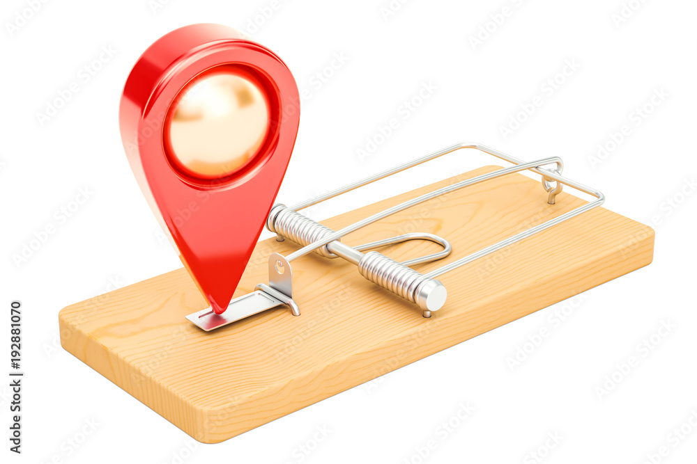 Poster trap with map pointer, 3d rendering