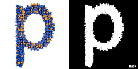 Litera p 3D sześciany kwadraty klocki piksele