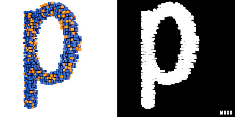 Litera p 3D sześciany kwadraty klocki piksele © vempireart