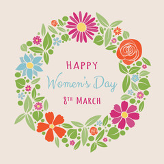 Women's Day - concept of a card with hand drawn flowers. Vector.