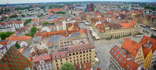 Fototapeta premium Wroclaw Panorama of the City Center and historical Buildings