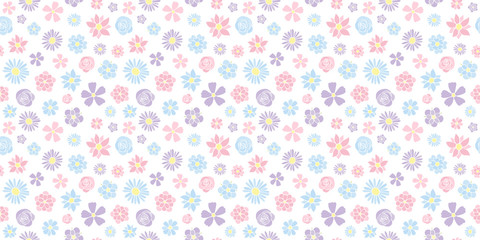 Vintage floral texture. Seamless pattern with hand drawn flowers. Mother's Day, Woman's Day and Valentine's Day. Vector..