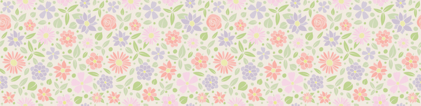 Pastel coloured floral banner - panoramic, header. Mother's Day, Woman's Day and Valentine's Day. Vector.