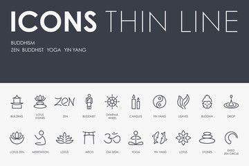 Fototapeta premium BUDDHISM Thin Line Icons
