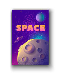 Moon and space words. Vector illustration of moon and planets with Space word.