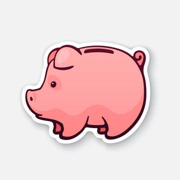 Sticker of piggy bank for cash money in side view