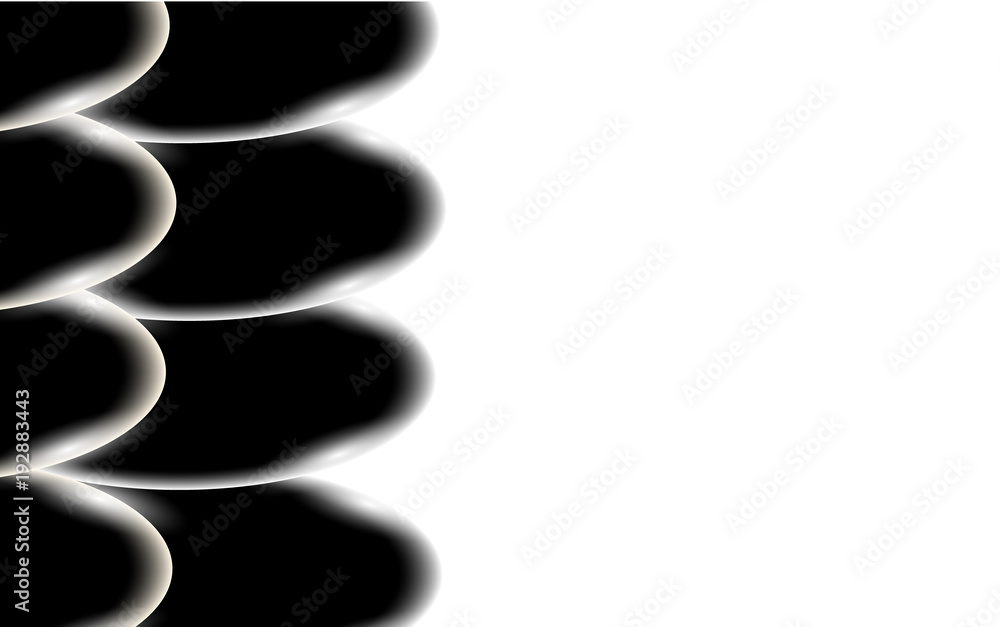 Poster black abstract shiny beautiful and convex solid simple ovals, stones, bubbles, eggs with glare of li
