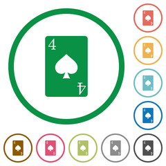 Four of spades card flat icons with outlines