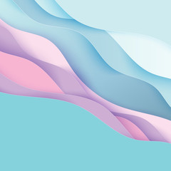 Paper art cartoon abstract waves. Paper carve background. Modern origami design template. Vector illustration. 3d paper layers