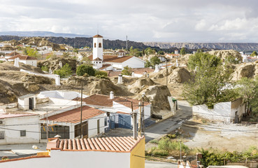 view over the suburb of Guadix city and troglodyte cave dwellings, province of Granada, Spain