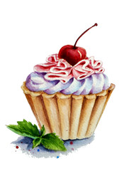 cupcake with cream and cherry
