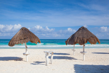 On the empty beach in Playa del Carmen, Mexico