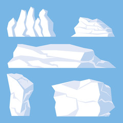 Blue background cartoon Icebergs Set. Design for video games. Arctic. Antarctic. Vector Illustration.