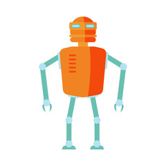 Funny retro robot isolated on white background. Flat style. Vector illustration.