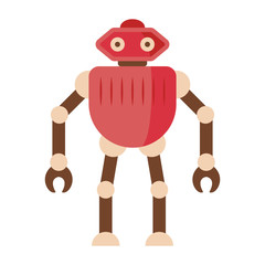 Funny retro robot isolated on white background. Flat style. Vector illustration.