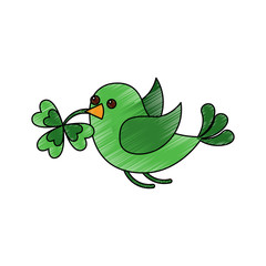 green bird flying with clover in beak vector illustration drawing image