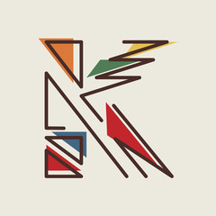 The letter K of the alphabet in modern geometric style. Abstraction. Design element template. Vector illustration.