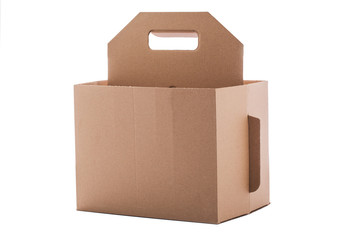 Cardboard box with handle isolated over a white background