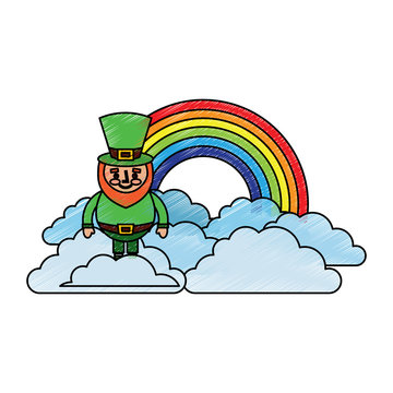 standing cartoon leprechaun on cloud rainbow vector illustration drawing image