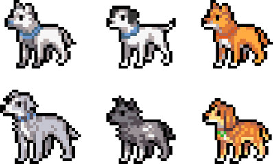 Set of pixel dogs