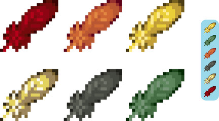 Set of feathers in pixel style
