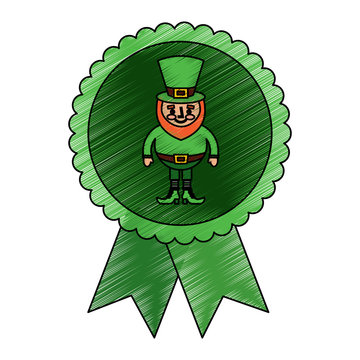 rosette badge with leprechaun st patricks cartoon vector illustration drawing image