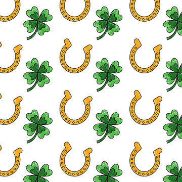 st patricks day horseshoe and clover luck good background vector illustration