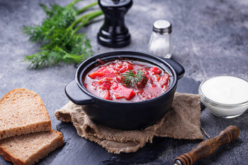 Traditional Ukrainian beetroot soup borsch