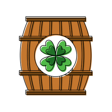 wooden barrel of beer with clover vector illustration