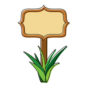wooden board on a grass empty vector illustration