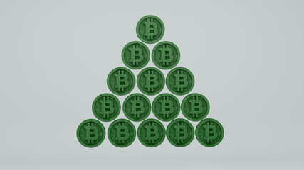 Financial pyramid of bitcoins, 3d render on a white background