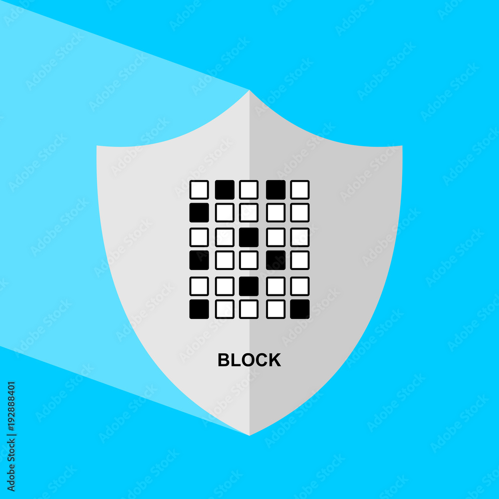 Poster shield icon with long shadow - block. block chain icon. vector graphic illustration.