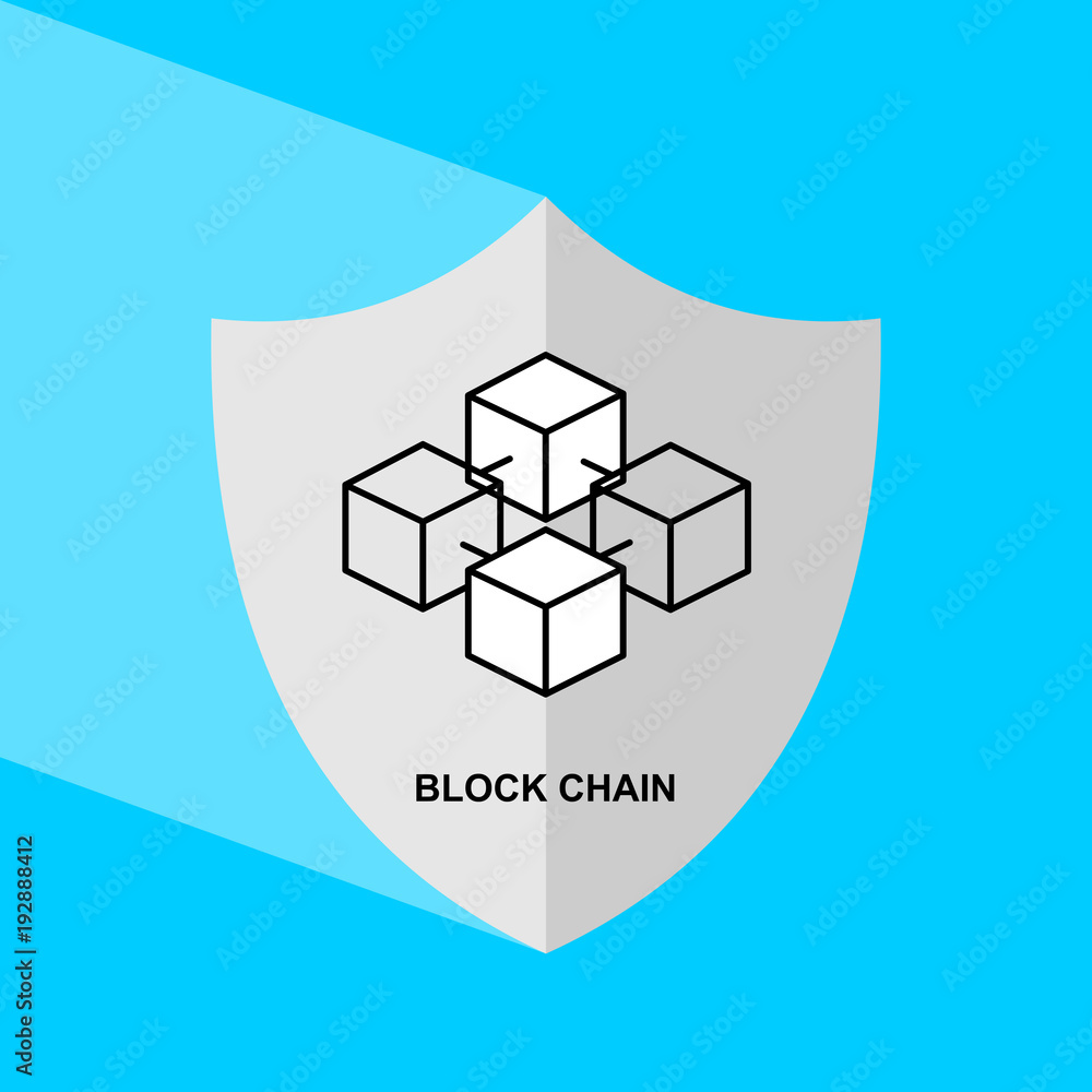 Aufkleber shield icon with long shadow - block chain. block chain icon. vector graphic illustration.