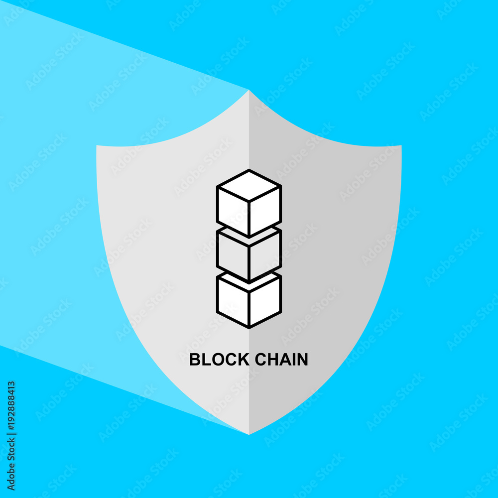 Aufkleber shield icon with long shadow - block chain. block chain icon. vector graphic illustration.